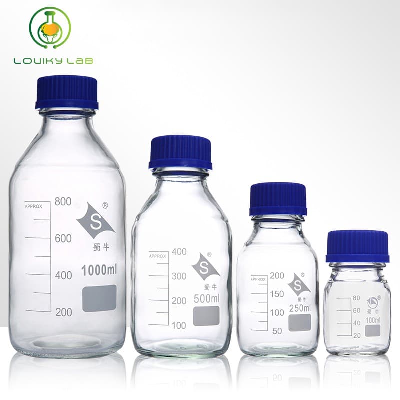 Reagent Bottle with Blue Cap Glass Bottle Chemistry Lab Screw Vial