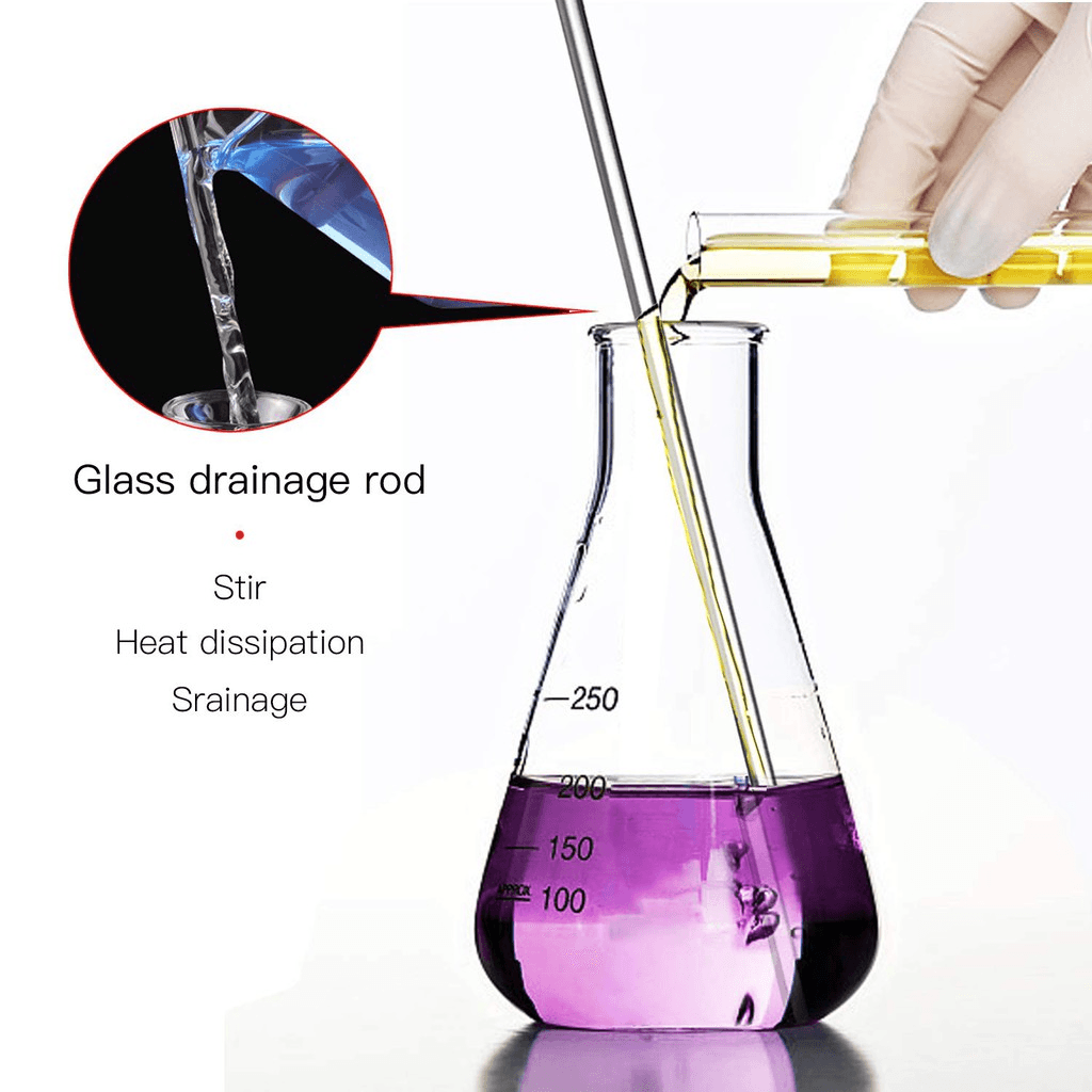 10pcs Glass Stirring Rod 20/30cm Length Science Stick with Both Ends Round 6