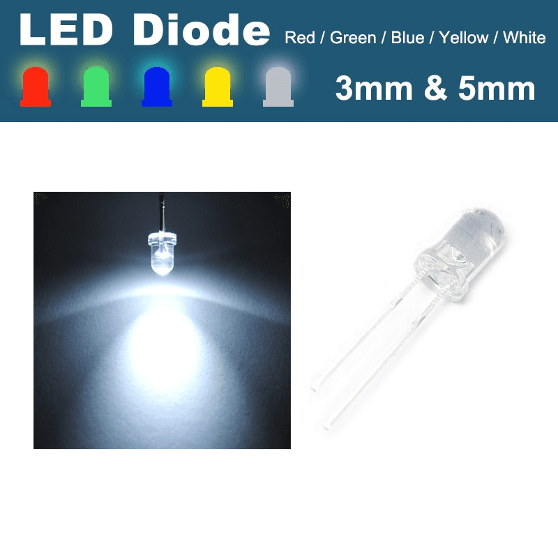 100Pcs LED Light Diode Red/Green/Blue/Yellow/White Kit Light Emitting Diodes 7