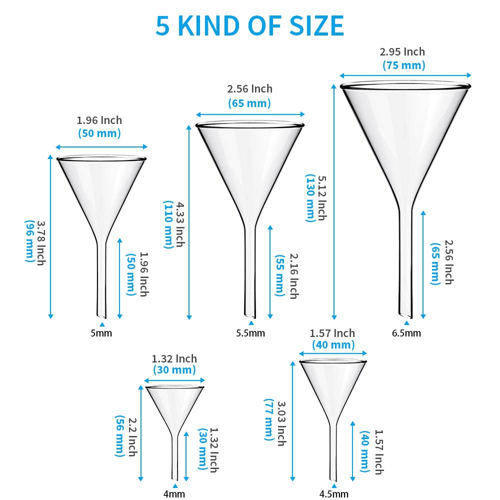 40/50/60/90/100mm Glass Funnel Heavy Wall Scientific Borosilicate Glass Funnel for Laboratory 3