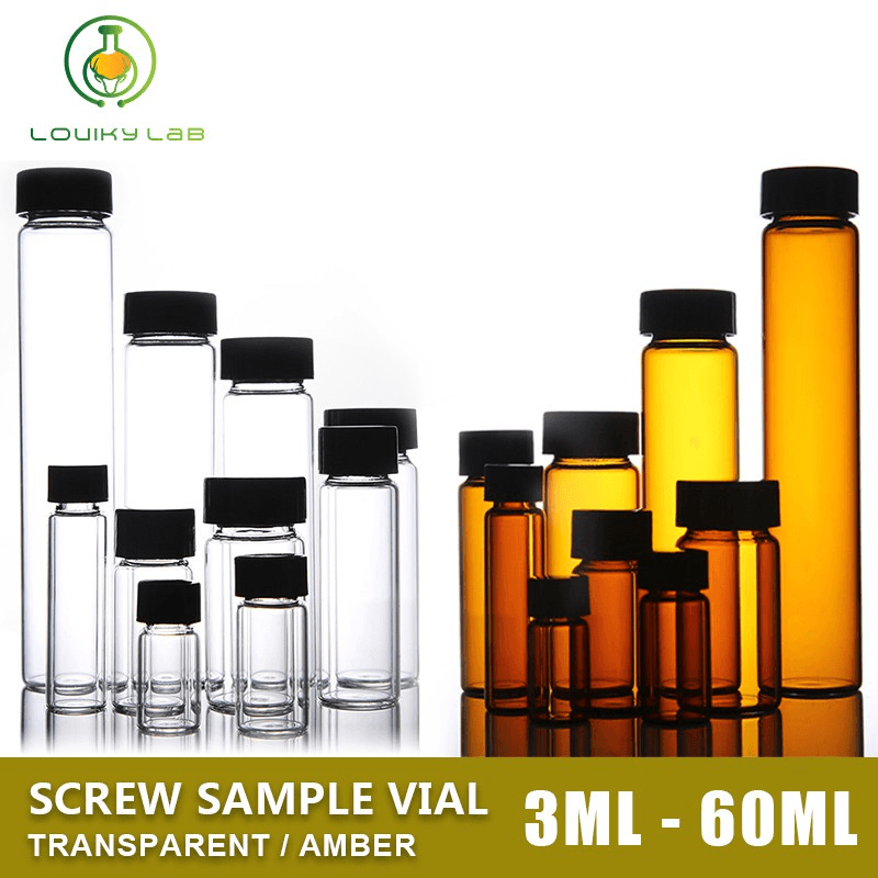 10Pcs 5-60ml Lab Glass Screw Vials Bottles Small Sample Vial Essential Oil Bottle with Screw Cap for Laboratory Home