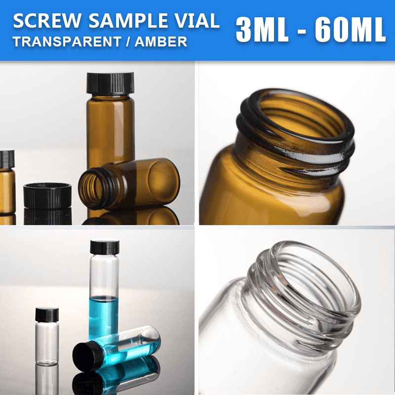 10Pcs 5-60ml Lab Glass Screw Vials Bottles Small Sample Vial Essential Oil Bottle with Screw Cap for Laboratory Home 2