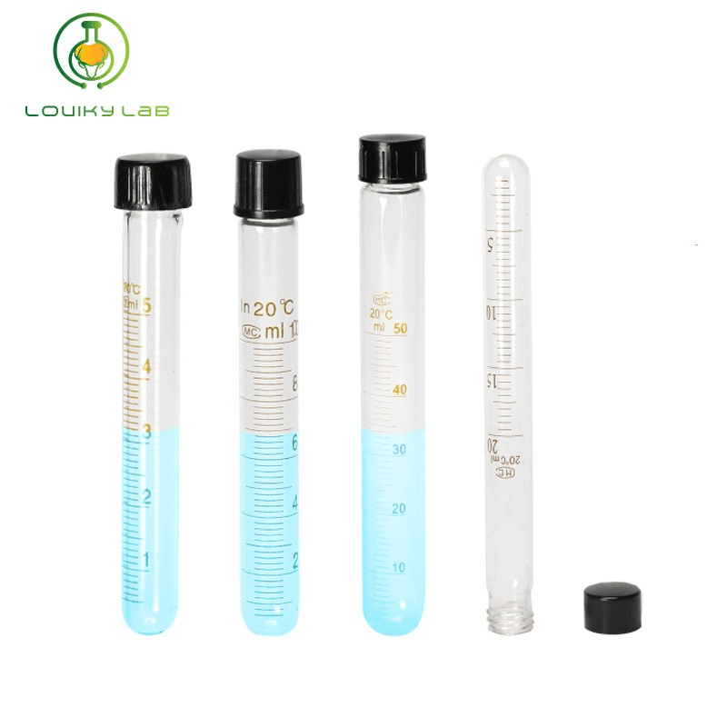 3Pcs 10/20/25/50ml Screw Glass Test Tube Round Bottom Graduated Centrifuge Tube with Plastic Cap for Laboratory
