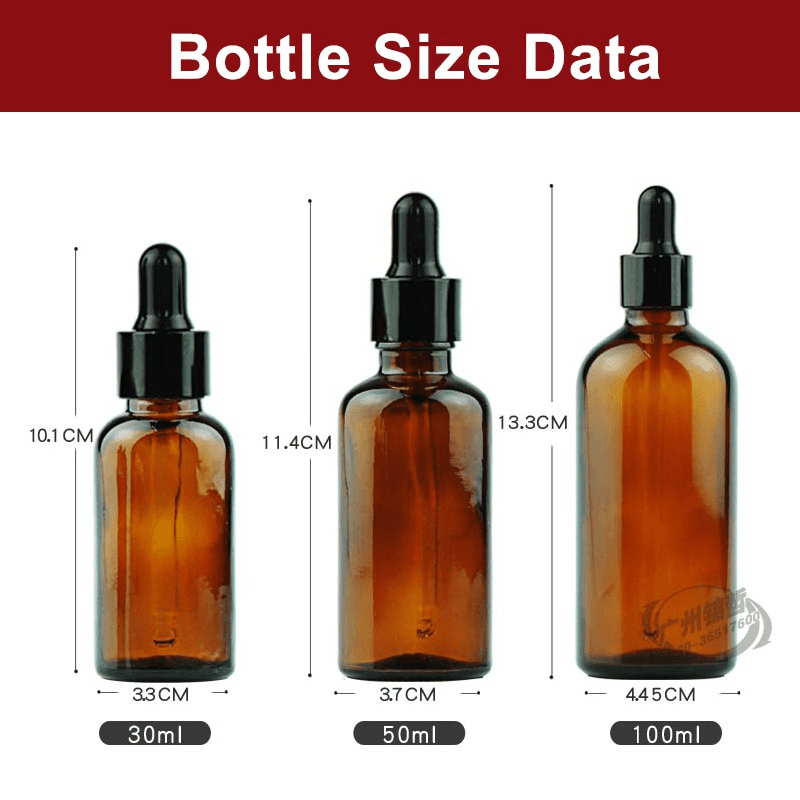 5-100ml Amber Essential Oil Bottle Glass Dropper Bottle Liquid Pipette Empty Bottle 7
