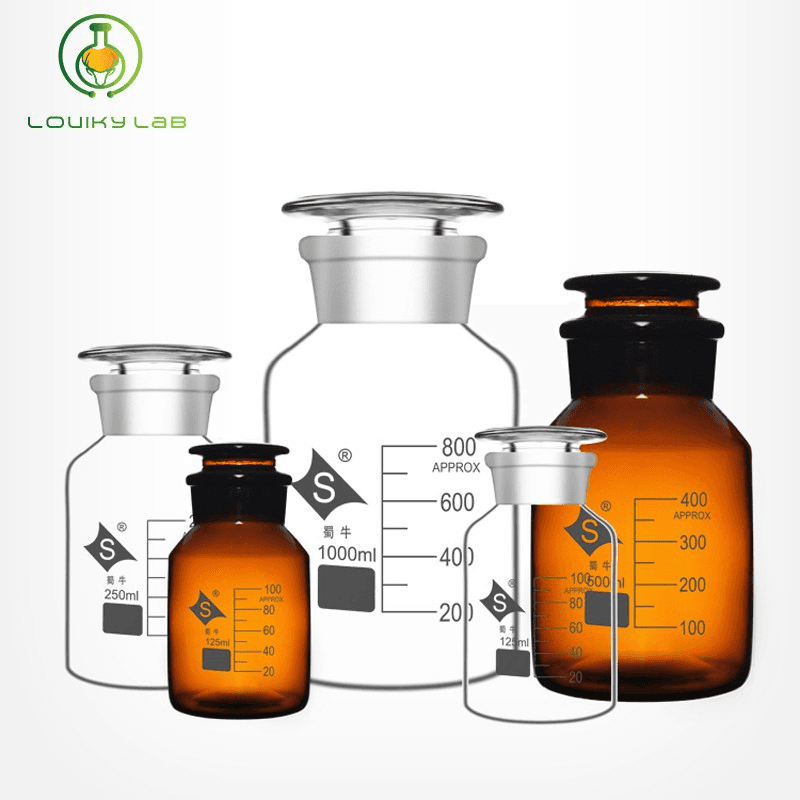 60/125/250/500ml Wide Mouth Reagent Bottle Clear/Amber Lab Storage Bottle Pharmacy Bottle Glassware
