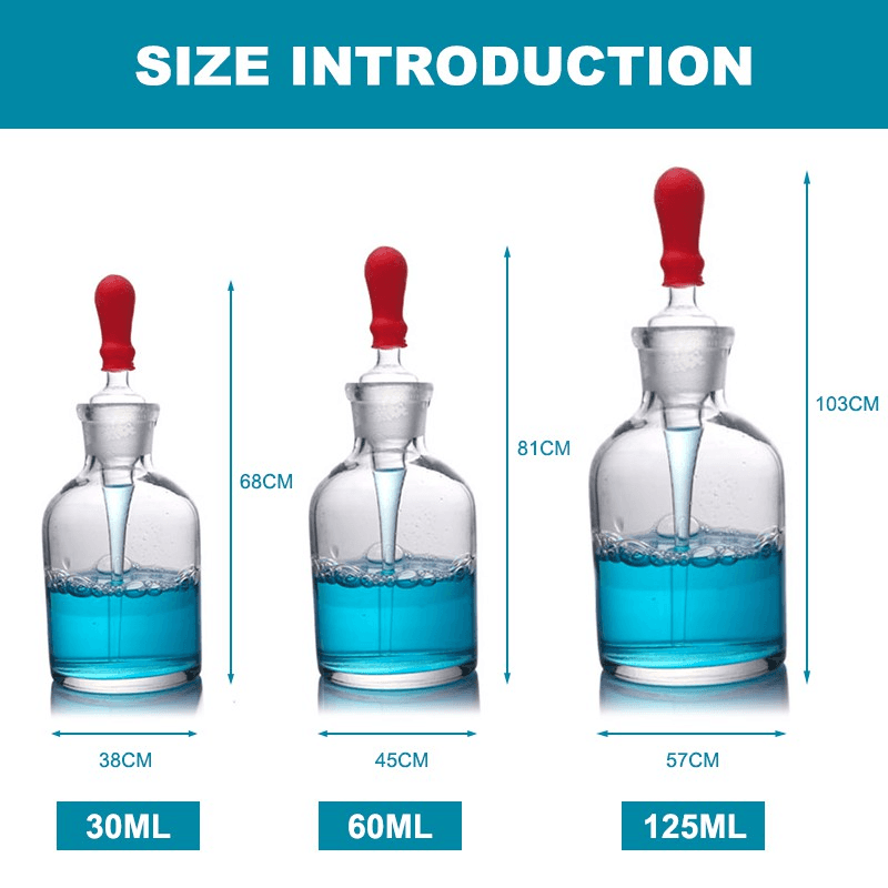 30/60/125ml Glass Dropper Pipette Bottle Transparent & Amber Lab Dropping Bottle with Red Rubber Cap for Laboratory 7