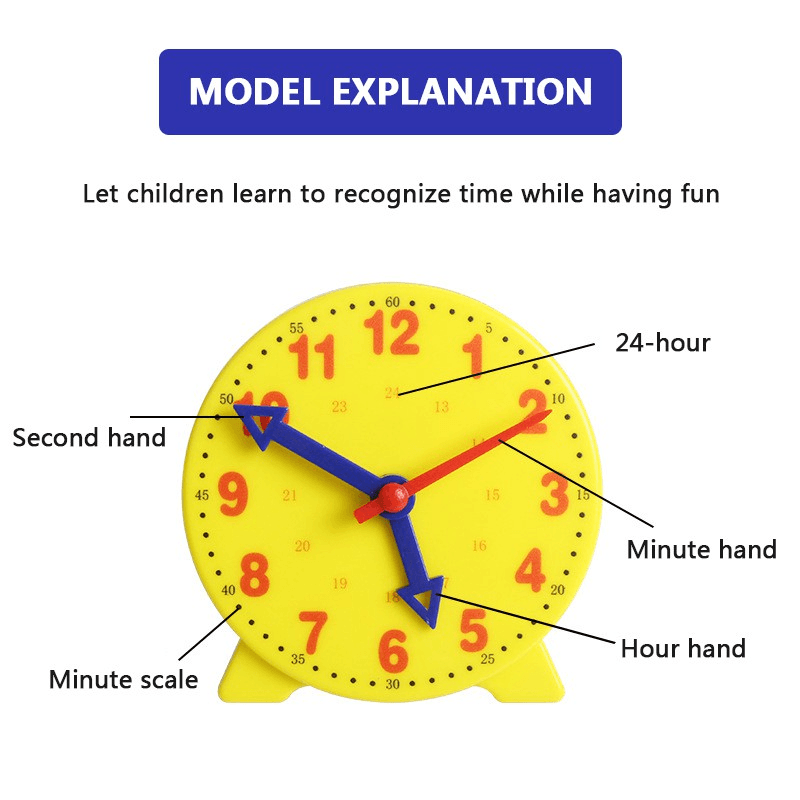 12H/24H Clock Model 3 Pointers Time Teaching Aid Mathematical Tool Linkage Clock Teaching Equipment 3