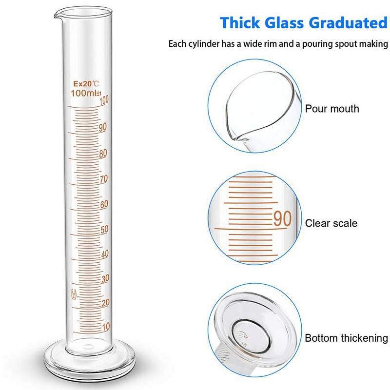 5/10/25/50/100/250ml Thick Glass Graduated Measuring Cylinder Set Chemistry Lab Measure Instrument for Laboratory 4