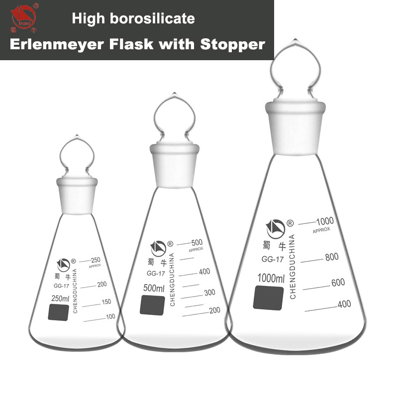50ml-1000ml Graduated Erlenmeyer Flask with Stopper Borosilicate Glass Conical Flask for Laboratory School 4