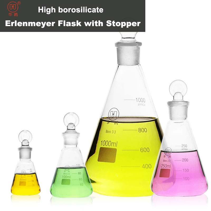 50ml-1000ml Graduated Erlenmeyer Flask with Stopper Borosilicate Glass Conical Flask for Laboratory School 2