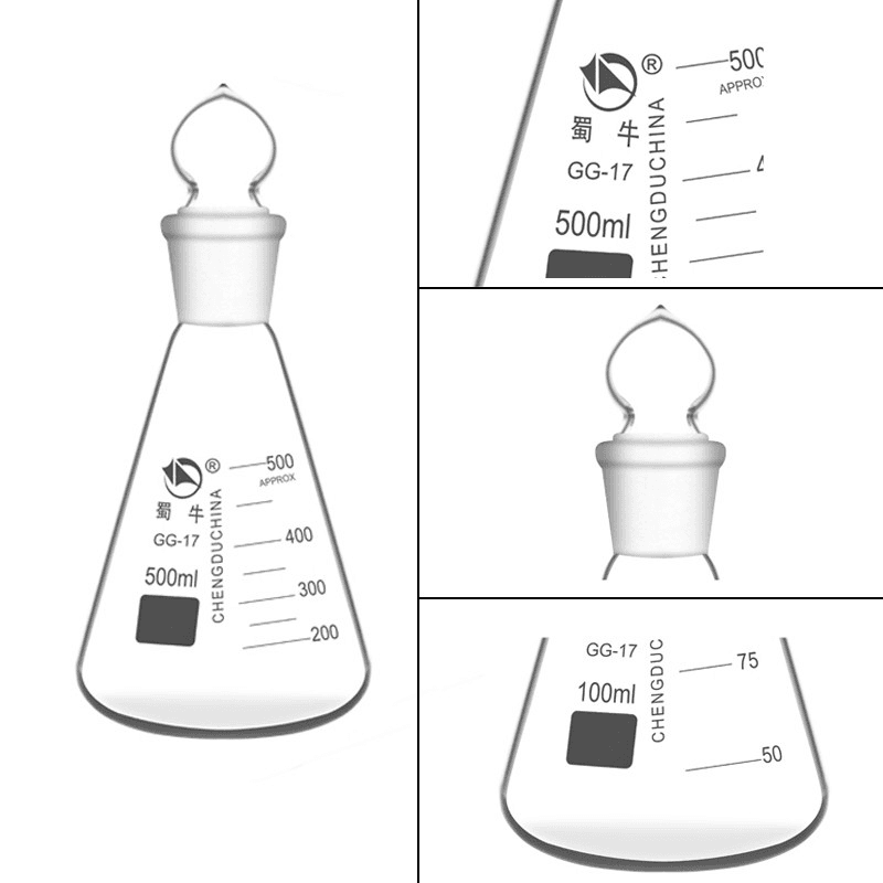 50ml-1000ml Graduated Erlenmeyer Flask with Stopper Borosilicate Glass Conical Flask for Laboratory School 6