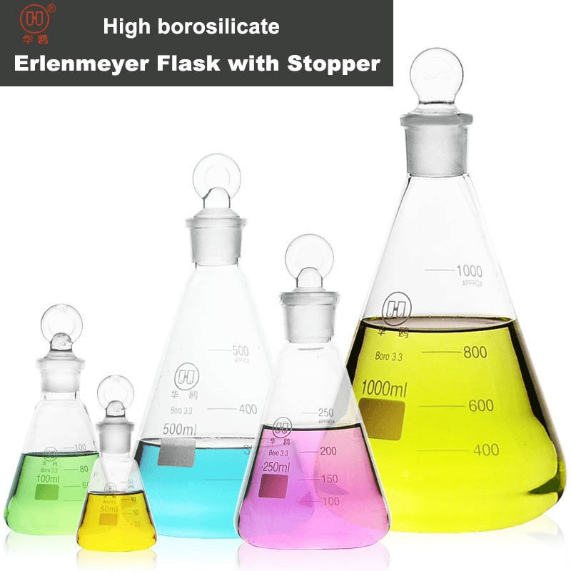 50ml-1000ml Graduated Erlenmeyer Flask with Stopper Borosilicate Glass Conical Flask for Laboratory School 3