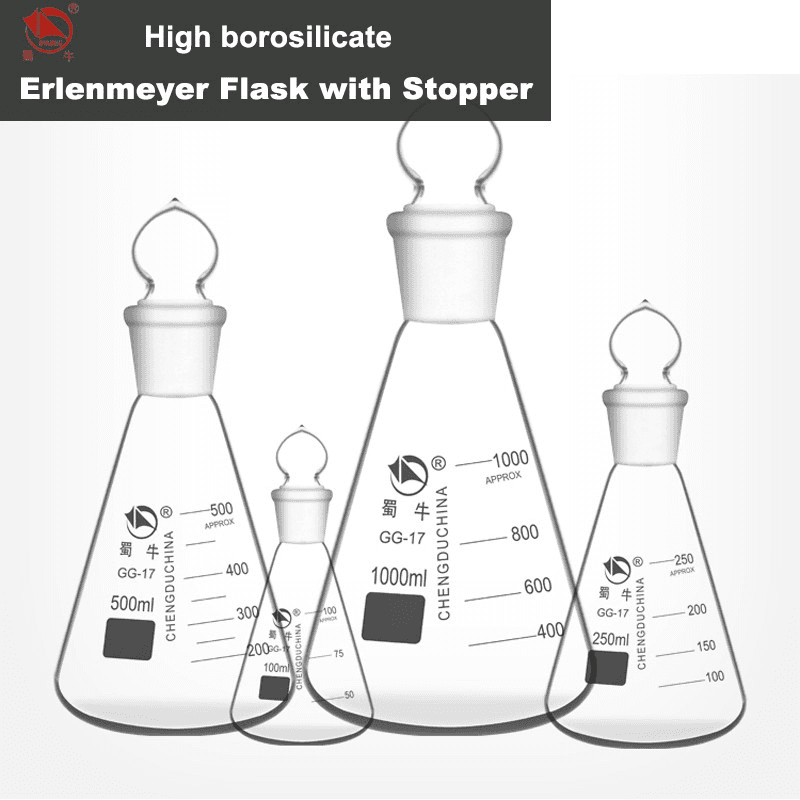 50ml-1000ml Graduated Erlenmeyer Flask with Stopper Borosilicate Glass Conical Flask for Laboratory School 5