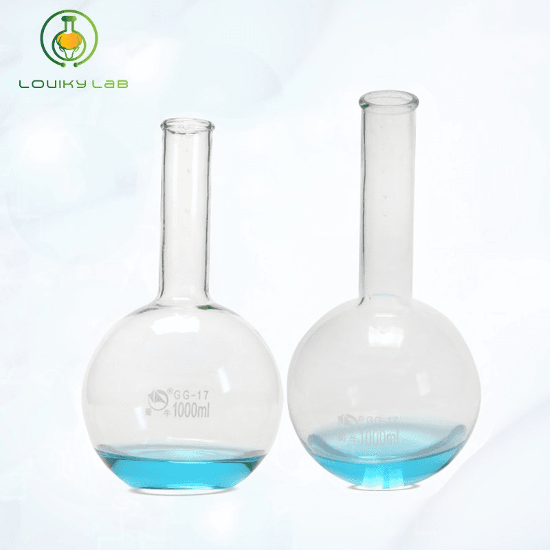 Long Neck Glass Flask 100ml-1000ml Round & Flat Bottom Lab Borosilicate Flask for Chemistry Experiment